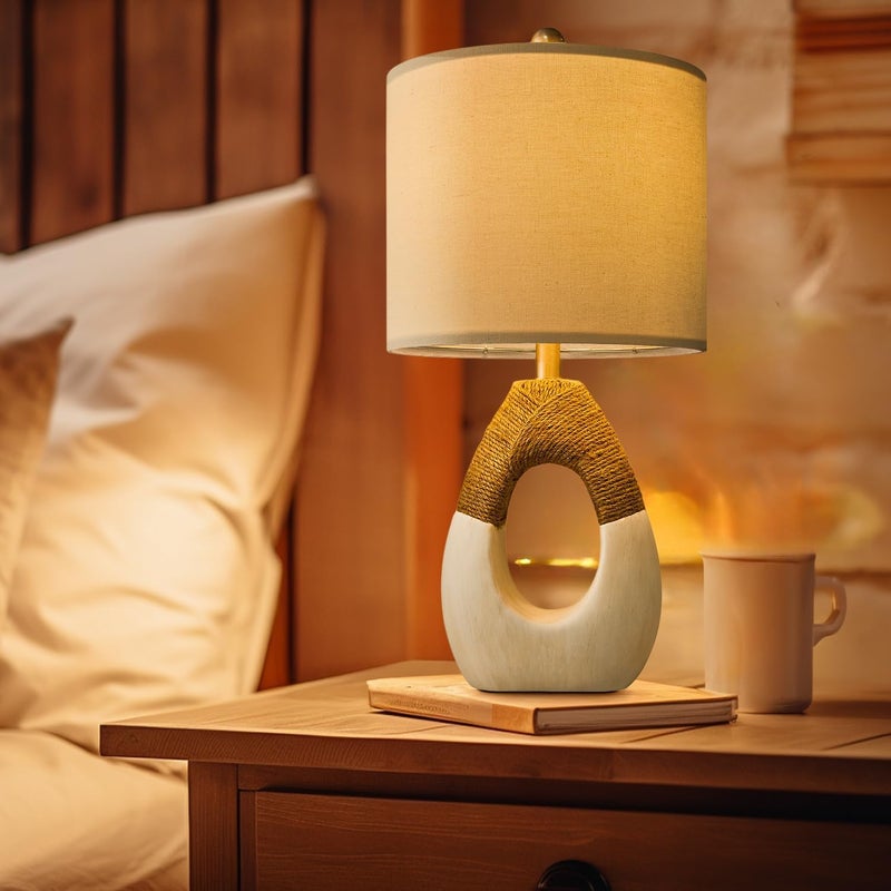OYEARS 19â€ Boho Table Lamps Bedroom Living Room,Suitable for Small Space,Farmhouse Rattan Lamp Rustic Egg Design Resin Nightstand Bedside Lamps for Bedroom Living Room Office Study Rest Decor - Image 5