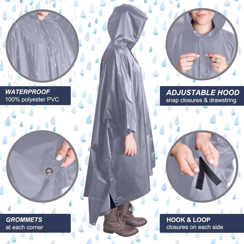 Lingito Heavy Duty Rain Poncho for Backpacking, Waterproof Lightweight for Adults, Military, Emergency, Camping, Men, Women - Image 3