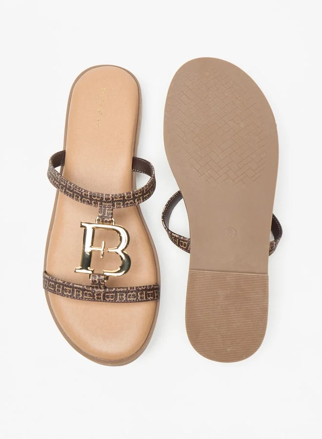 Flora Bella By Shoexpress Solid Slip-On Sandals with Logo Accent