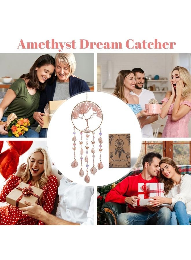 HOMESTAR Pink Dream Catchers Crystal Tree of Life Dreamcatcher with Natrual Raw Stones Butterfly Crystal Suncatcher Prism Hanging Ornament Home Wall Decor Idea Craft Gift for Girls Boys Adults - Image 5