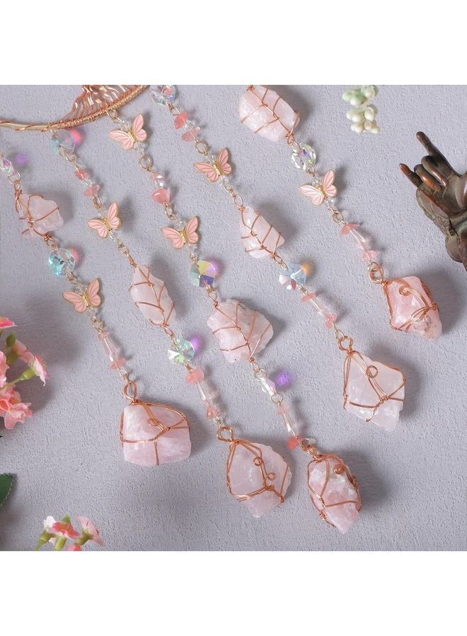 HOMESTAR Pink Dream Catchers Crystal Tree of Life Dreamcatcher with Natrual Raw Stones Butterfly Crystal Suncatcher Prism Hanging Ornament Home Wall Decor Idea Craft Gift for Girls Boys Adults - Image 4