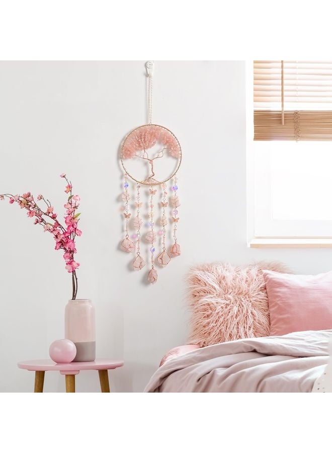 HOMESTAR Pink Dream Catchers Crystal Tree of Life Dreamcatcher with Natrual Raw Stones Butterfly Crystal Suncatcher Prism Hanging Ornament Home Wall Decor Idea Craft Gift for Girls Boys Adults - Image 2