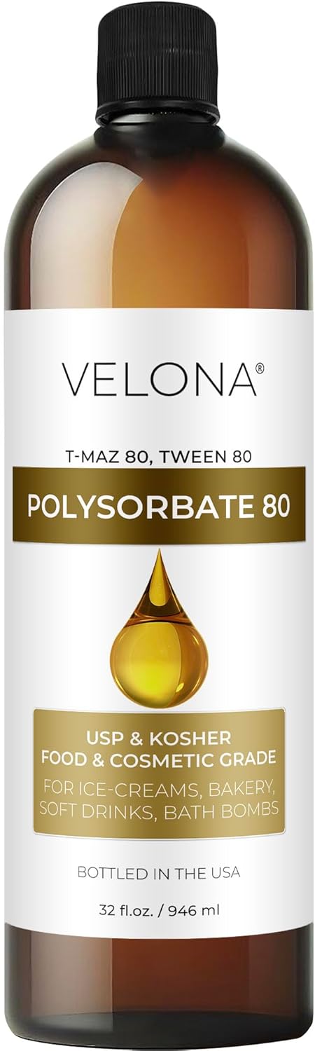 Polysorbate 80 by Velona  32 Fl Oz  Solubilizer Food  Cosmetic Grade  All Natural for Cooking Skin Care and Bath Bombs Sprays Foam Maker  Use Today  Enjoy Results