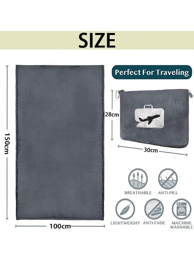 Arabest بطانية سفر/وسادة/وسادة مقعد/دعم قطني 4 في 1 للطائرة أو السيارة رمادي 100x150 سم - Image 2