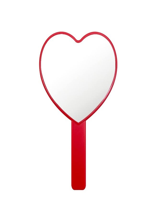 lasenersm 1 Piece Travel Handheld Mirror Heart Shaped Cosmetic Hand Mirror Travel Makeup Mirror Hand Held Mirror Plastic Cosmetic Mirror Makeup Hand Mirror with Handle, Red - Image 1