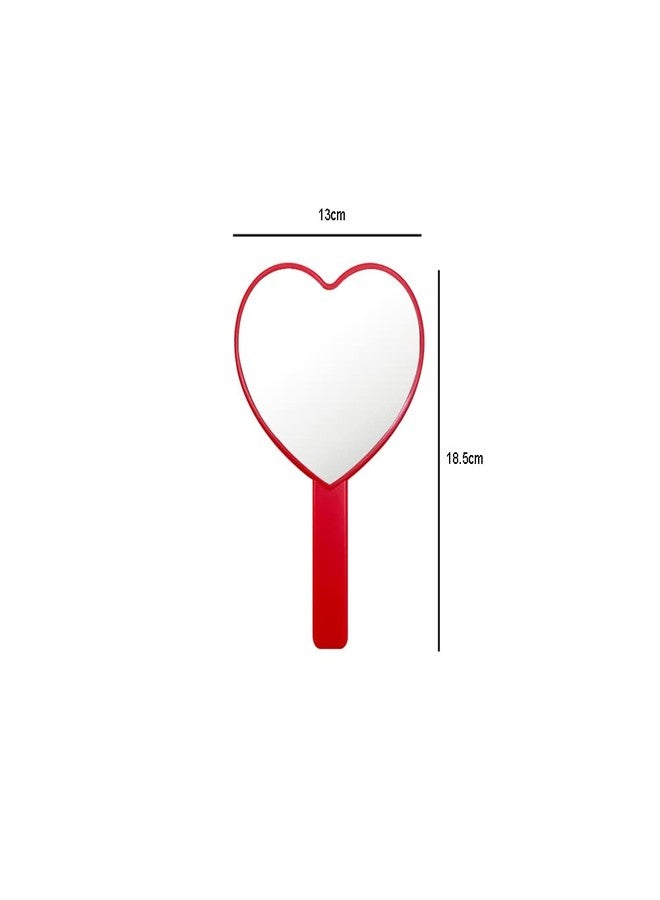 lasenersm 1 Piece Travel Handheld Mirror Heart Shaped Cosmetic Hand Mirror Travel Makeup Mirror Hand Held Mirror Plastic Cosmetic Mirror Makeup Hand Mirror with Handle, Red - Image 2