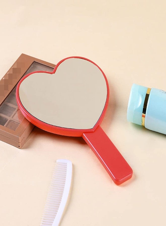 lasenersm 1 Piece Travel Handheld Mirror Heart Shaped Cosmetic Hand Mirror Travel Makeup Mirror Hand Held Mirror Plastic Cosmetic Mirror Makeup Hand Mirror with Handle, Red - Image 4