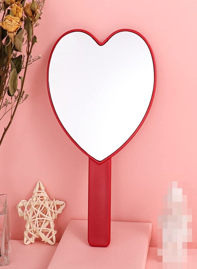 lasenersm 1 Piece Travel Handheld Mirror Heart Shaped Cosmetic Hand Mirror Travel Makeup Mirror Hand Held Mirror Plastic Cosmetic Mirror Makeup Hand Mirror with Handle, Red - Image 3