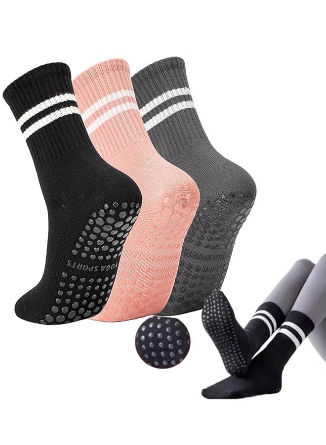 Arabest 3 أزواج من جوارب اليوغا والبيلاتس مع قبضة للنساء، جوارب قطنية غير قابلة للانزلاق للبار، الباليه، الرقص، التمارين - Image 1