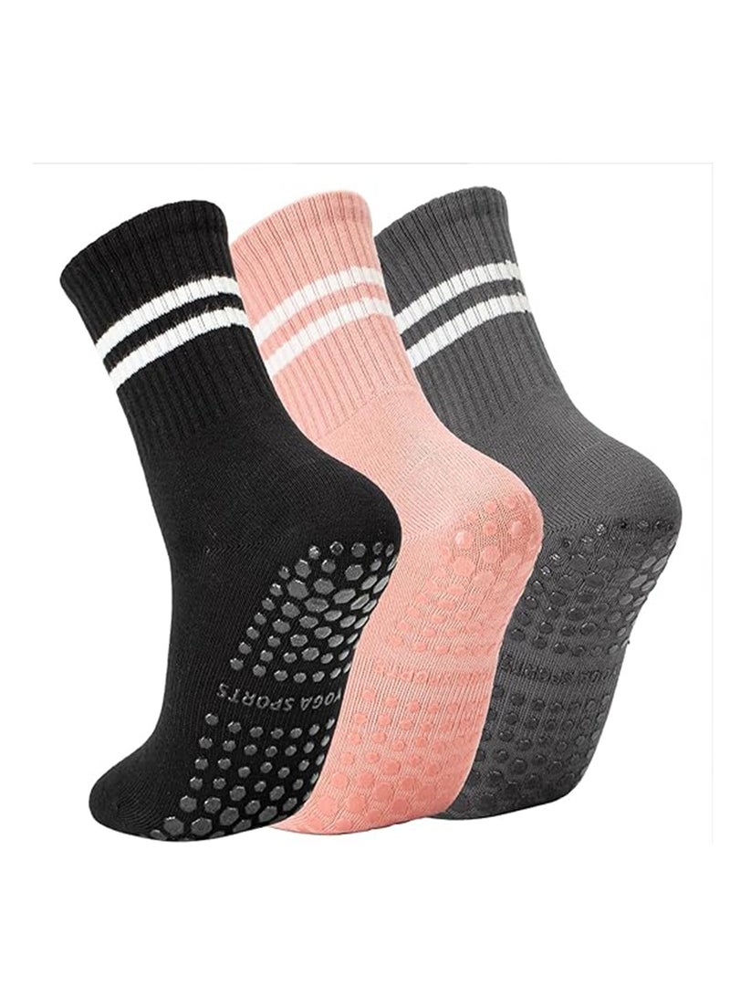 Arabest 3 أزواج من جوارب اليوغا والبيلاتس مع قبضة للنساء، جوارب قطنية غير قابلة للانزلاق للبار، الباليه، الرقص، التمارين - Image 2