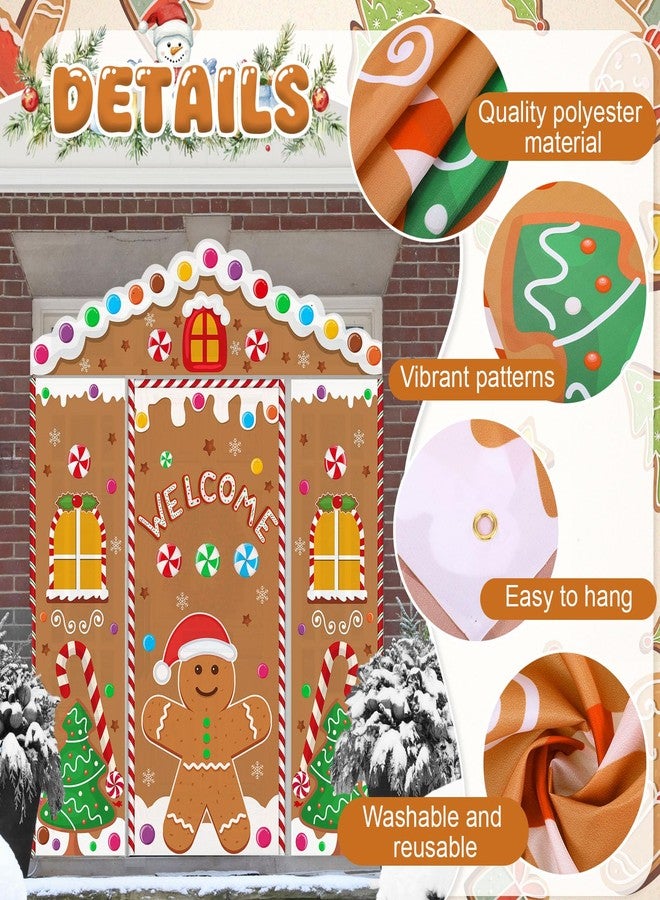 Mindsoft 4 Pcs Christmas Gingerbread House Door Cover Decoration, Xmas Gingerbread Front Door Cover Hanging Banner Holiday Backdrop for Home Wall Indoor Outdoor Porch Classroom Office - Image 3