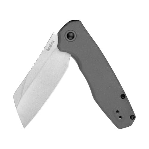 Kershaw Wharf Pocket Knife, Gray Design, 2.8 Inch Stainless Steel Cleaver Plain Edge Blade, EDC with Assisted Opening, Reversible Deep-Carry Pocketclip, Everyday Carry Pocket Knife for Men and Women - Image 1