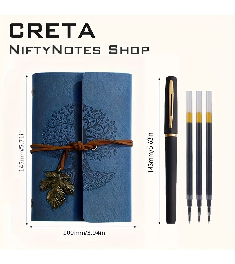 Retro Brown 5pcs Vintage Spiral Notebook Set with Golden Gel Pen and 3 Refills - Image 2