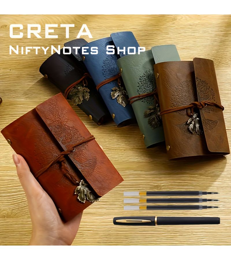 Retro Brown 5pcs Vintage Spiral Notebook Set with Golden Gel Pen and 3 Refills - Image 1