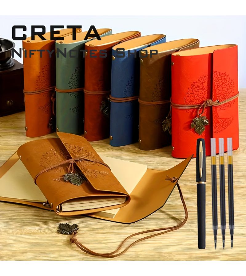 Retro Brown 5pcs Vintage Spiral Notebook Set with Golden Gel Pen and 3 Refills - Image 4
