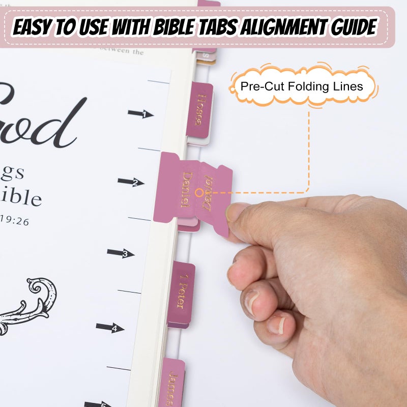 Reaeon Bible Tabs, 75 Tabs, Laminated Bible Index Tabs for Women and Men, Bible Book Tabs for Easy Navigation, Large Print Easy to Read(Gold Foil Pink) - Image 3