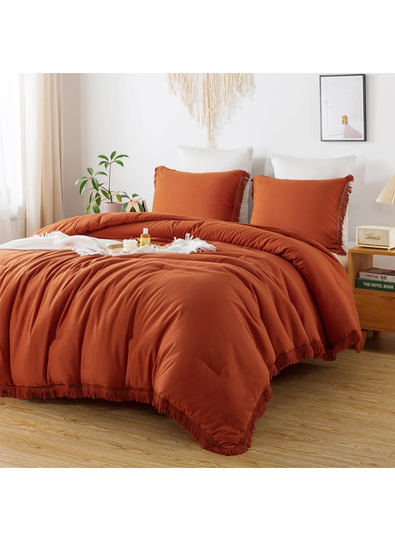 Andency Andency Light Grey Comforter Set Full Size  3 Pieces Boho Tassel Lightweight Bedding Comforter Sets  All Season Soft Fluffy Fringe Bed Set (79x90In Comforter & 2 Pillowcases)  - Image 1