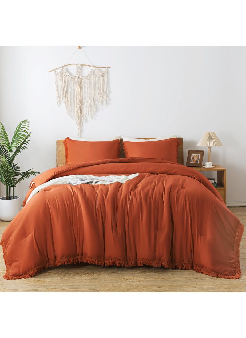 Andency Andency Light Grey Comforter Set Full Size  3 Pieces Boho Tassel Lightweight Bedding Comforter Sets  All Season Soft Fluffy Fringe Bed Set (79x90In Comforter & 2 Pillowcases)  - Image 3