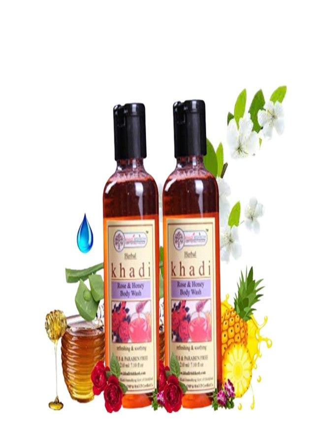 Khadi Rishikesh Ayurvedic Rose Honey Body wash Gel- Refreshment Properties-Deep Cleansing-Body Smooth & Soft -Women Men-Pack Of 2-420GM-WITH SCISSOR FREE FREE - Image 1