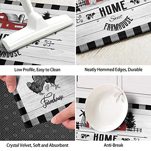 Ideasonna Farmhouse Kitchen Rugs Sets of 2 Black and White Buffalo Plaid Cow Rooster Kitchen Rug Non-Slip Washable Farmhouse Kitchen Mats for Floor - Image 5