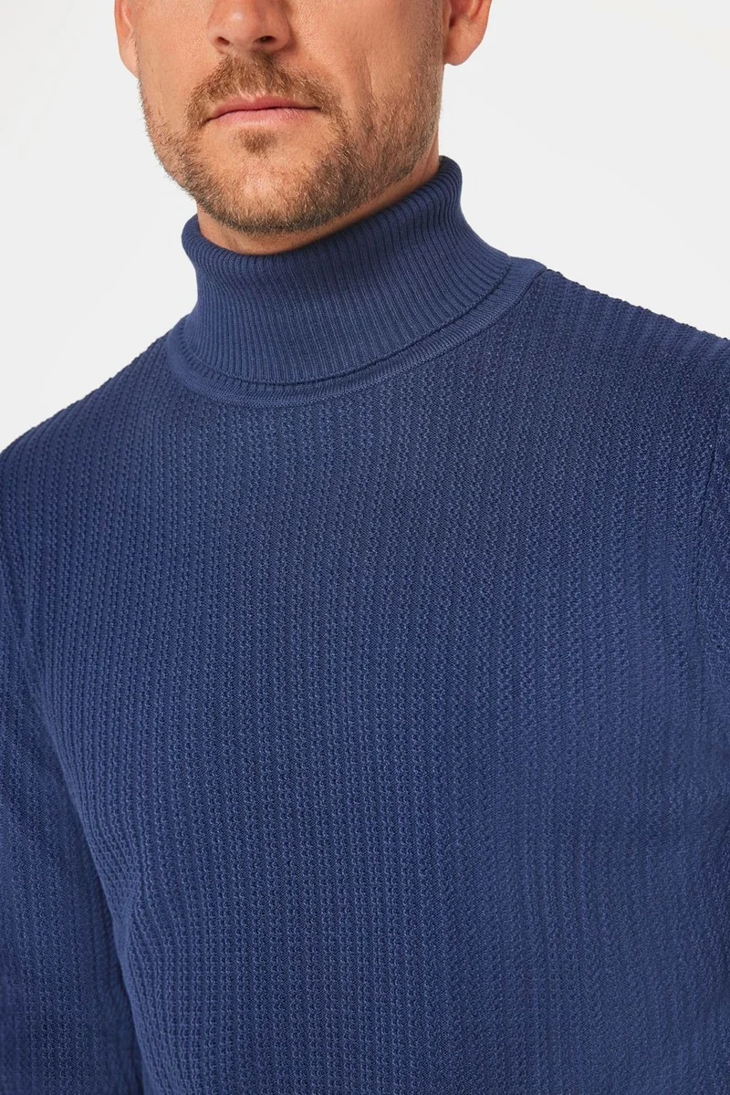 Tudors Slim Fit Full Neck Non-Pilling Men's Navy Blue Sweater