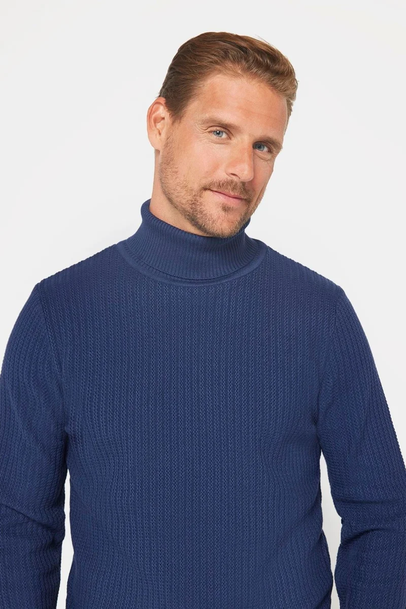 Tudors Slim Fit Full Neck Non-Pilling Men's Navy Blue Sweater