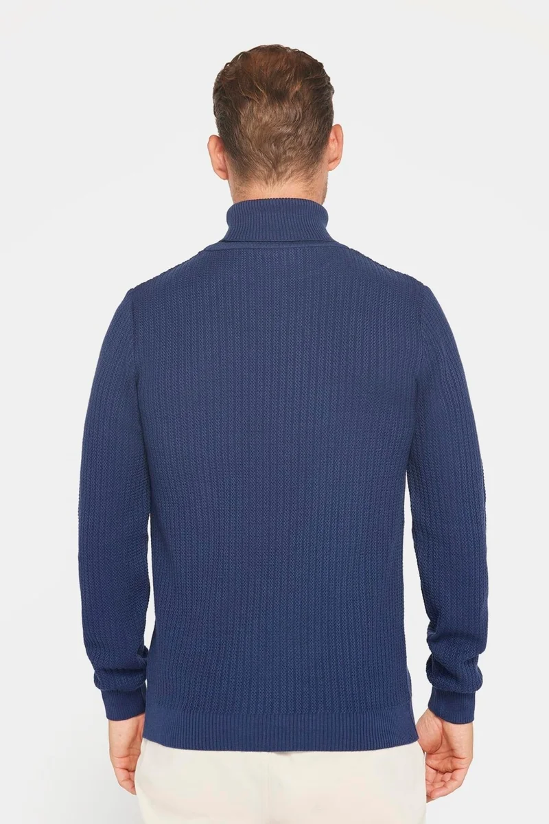 Tudors Slim Fit Full Neck Non-Pilling Men's Navy Blue Sweater