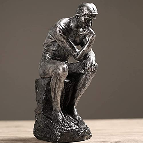 Joylern Thinker Figurine Vintage Style Thinker Statues Thinking Man Figurines Desktop Sculpture for Home Office Desktop Crafts Gifts - Silver - Image 5