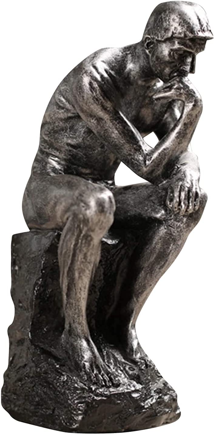 Joylern Thinker Figurine Vintage Style Thinker Statues Thinking Man Figurines Desktop Sculpture for Home Office Desktop Crafts Gifts - Silver - Image 3
