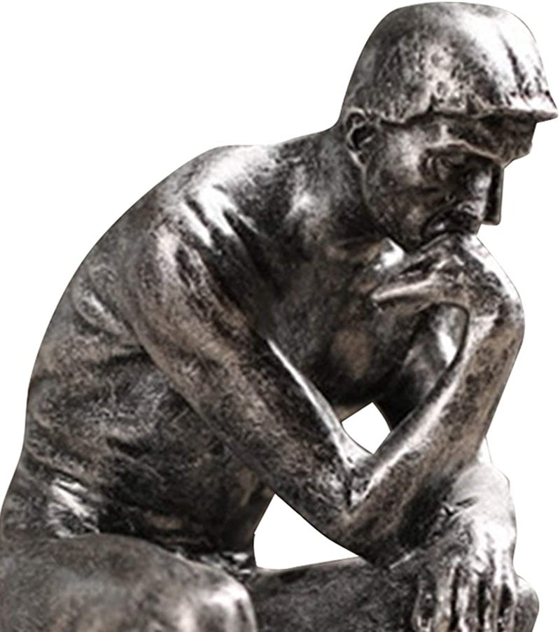 Joylern Thinker Figurine Vintage Style Thinker Statues Thinking Man Figurines Desktop Sculpture for Home Office Desktop Crafts Gifts - Silver - Image 2