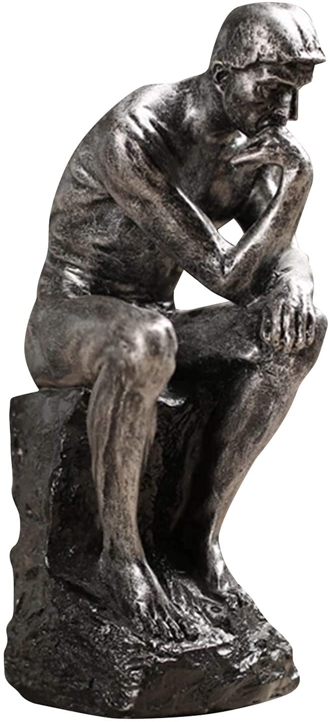 Joylern Thinker Figurine Vintage Style Thinker Statues Thinking Man Figurines Desktop Sculpture for Home Office Desktop Crafts Gifts - Silver - Image 4