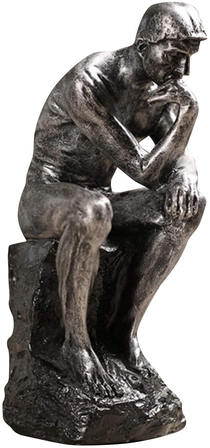 Joylern Thinker Figurine Vintage Style Thinker Statues Thinking Man Figurines Desktop Sculpture for Home Office Desktop Crafts Gifts - Silver - Image 1