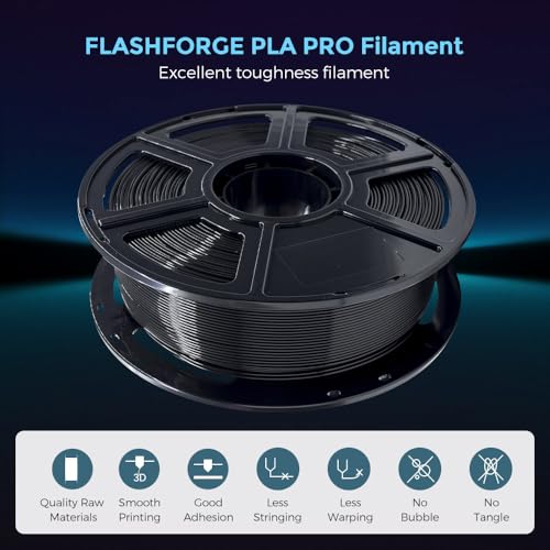 FLASHFORGE 3D Printer Filament, PLA PRO Filament 1.75mm, 1KG Spool (2.2lbs), Dimensional Accuracy +/- 0.02mm for FDM 3D Printers, Better Tenacity & No Knotting (Black) - Image 2