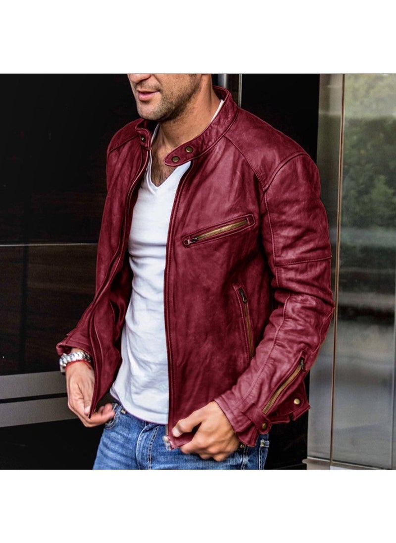 Generic - Mens PU Leather Biker Jacket Punk Collar Coat Light brown - Image 1