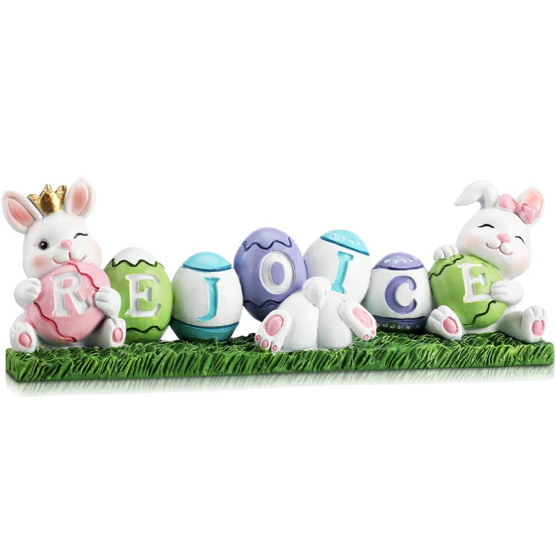 زينة عيد الفصح من يوكير - زينة مركزية لطاولة على شكل أرنب مع بيض ملون وزينة طاولة أرنب تماثيل أرنب ملهمة لعيد الربيع لتزيين المنزل وغرفة المعيشة وغرفة النوم وزينة العطلات