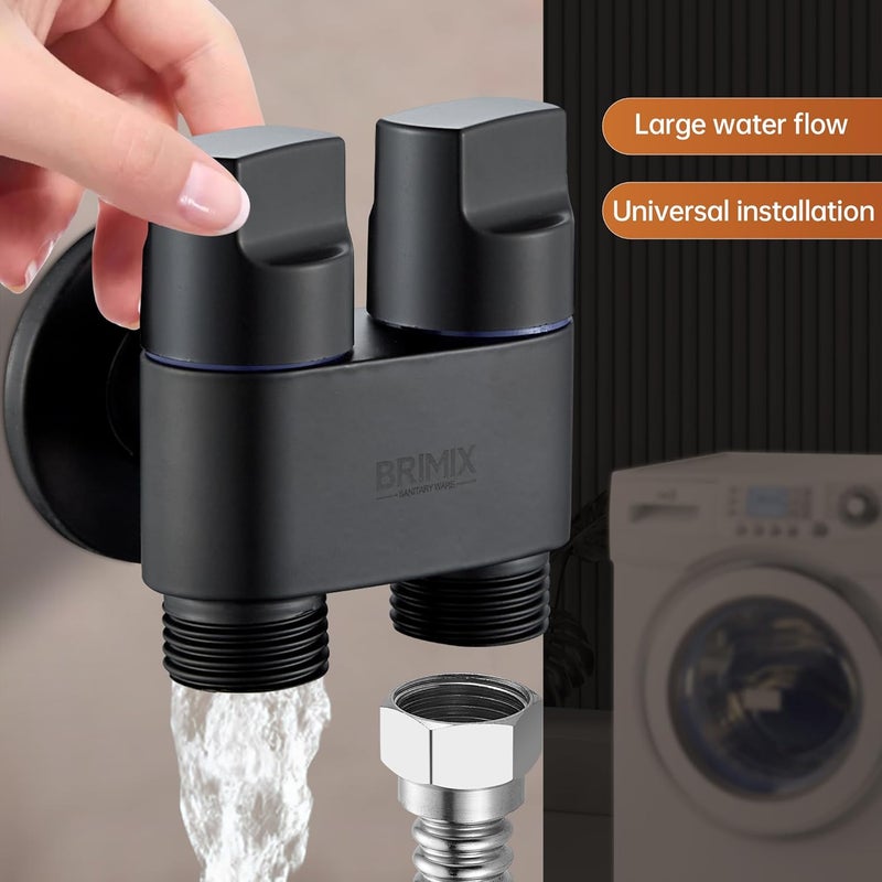 BRIMIX Double Control Heavy Duty Angle Valve G1/2 inch for Bathroom Toilet Kitchen - Black - Image 2