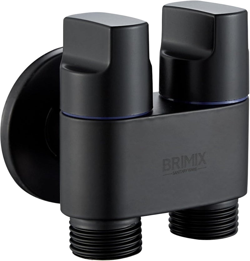 BRIMIX Double Control Heavy Duty Angle Valve G1/2 inch for Bathroom Toilet Kitchen - Black - Image 1
