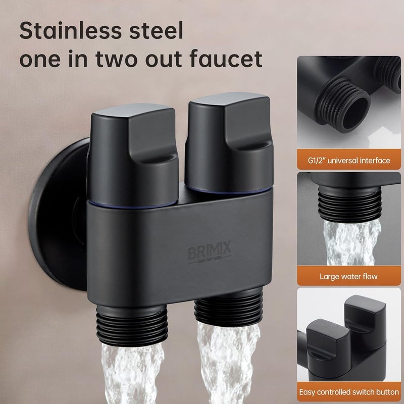 BRIMIX Double Control Heavy Duty Angle Valve G1/2 inch for Bathroom Toilet Kitchen - Black - Image 3