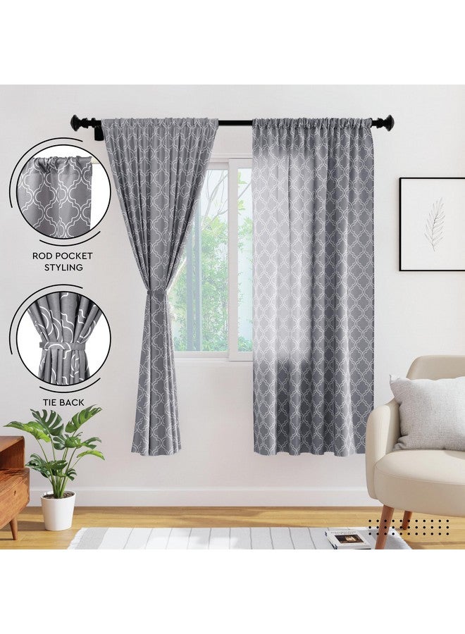 ستارة نافذة Encasa XO، مجموعة من قطعتين، بطول 6 أقدام، مصنوعة من البوليستر المطبوع مع جيب للقضيب، ورباط خلفي، ومرشحة للضوء، وستائر شبه شفافة/شفافة - للمطبخ، وغرفة النوم، وغرفة المعيشة (140×183 سم)، لون رمادي شبكي - Image 3