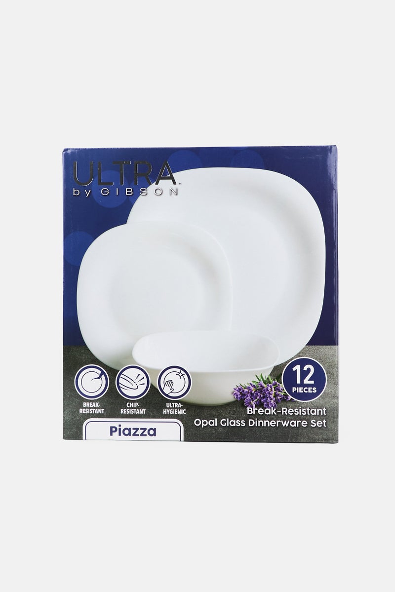 Gibson Home Gibson X Ultra Piazza 12 Piece Break Resistant Opal Glass Dinner Set, White - Image 2