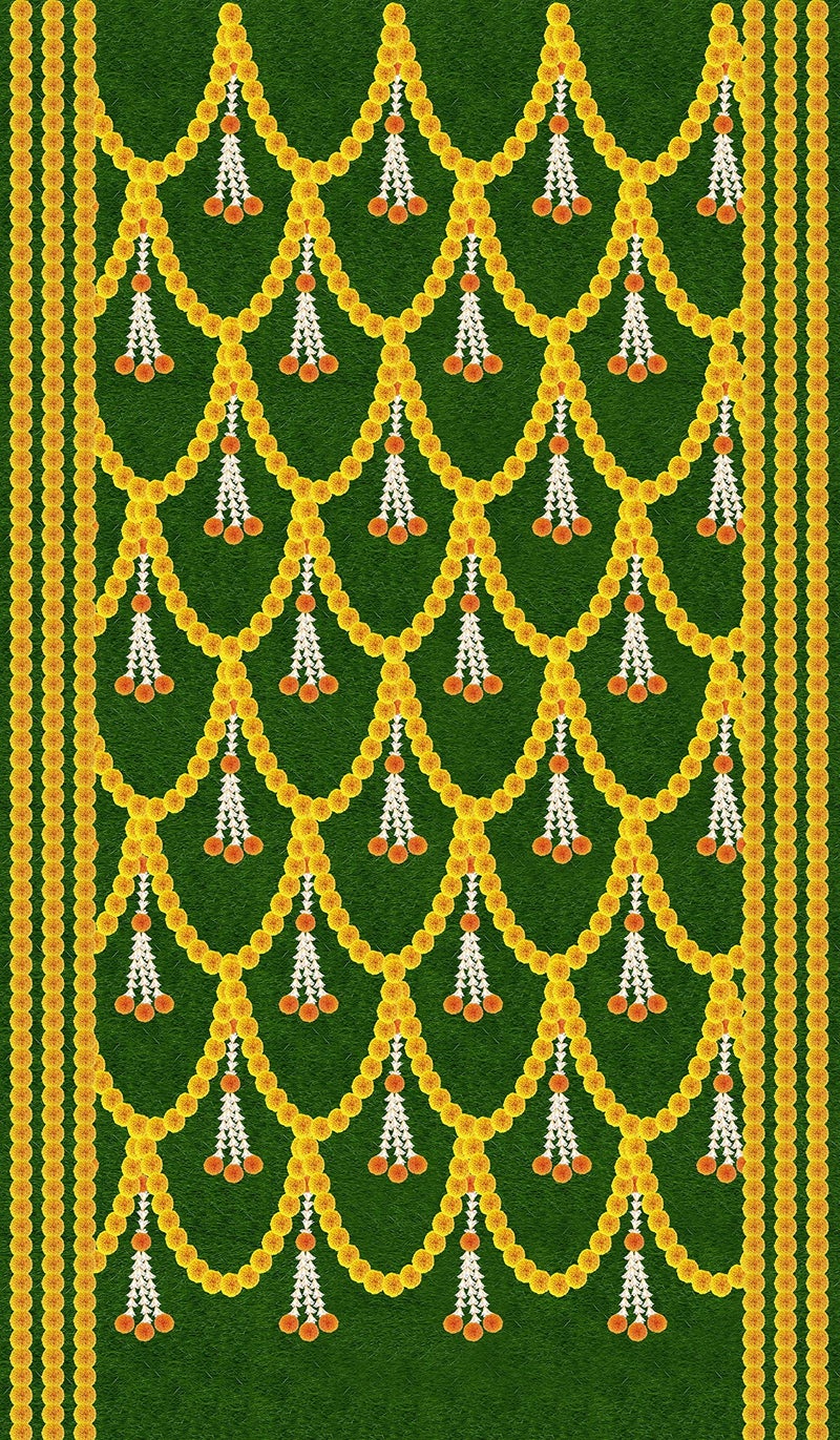 Backdropon Hanging Marigold Flower Design Backdrop for Pooja Decoration Traditional/Background Curtain Cloth for Pooja/Festival Size 5 Feet Height and 3 Feet Width(5 * 3) - Image 1