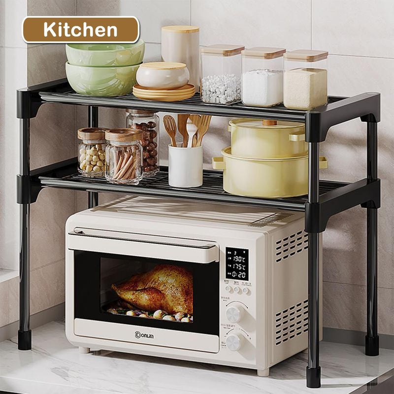 Microwave Oven Rack, 2-Tier Kitchen Counter Shelf with Removable Storage Baskets, Durable Metal Construction Microwave Stand, Space-Saving Countertop Organizer for Microwave,Spices (Black) - Image 4