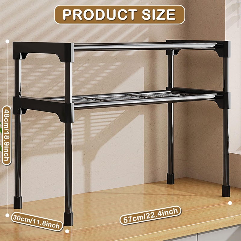 Microwave Oven Rack, 2-Tier Kitchen Counter Shelf with Removable Storage Baskets, Durable Metal Construction Microwave Stand, Space-Saving Countertop Organizer for Microwave,Spices (Black) - Image 2
