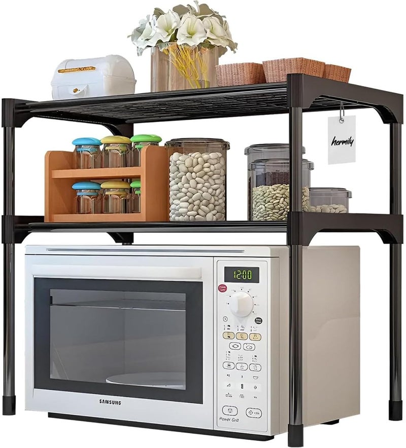 Microwave Oven Rack, 2-Tier Kitchen Counter Shelf with Removable Storage Baskets, Durable Metal Construction Microwave Stand, Space-Saving Countertop Organizer for Microwave,Spices (Black) - Image 1
