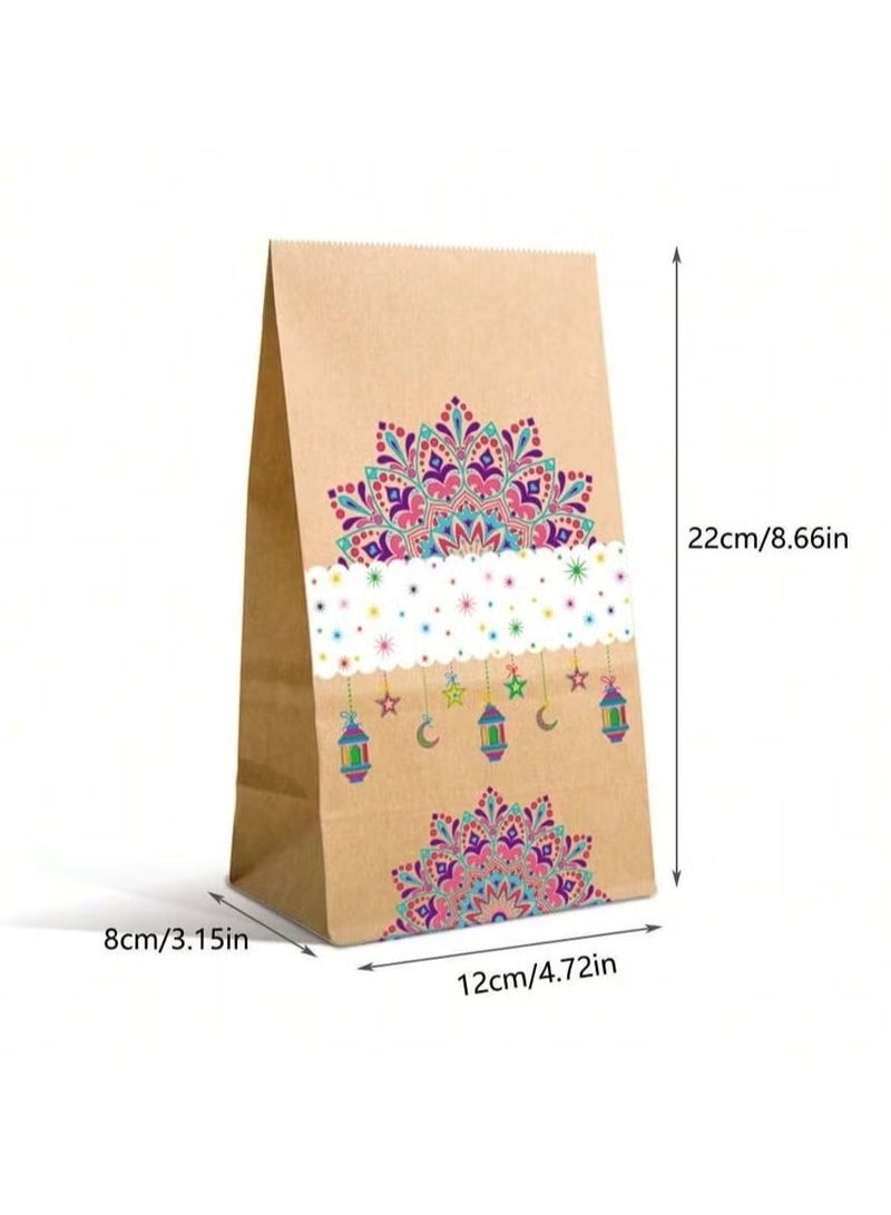أكياس هدايا رمضانية، 12 كيساً مع 12 شريطاً لاصقاً دائرياً للإغلاق بأشكال متنوعة مستوحاة من نقوش وتصاميم رمضان. - Image 5