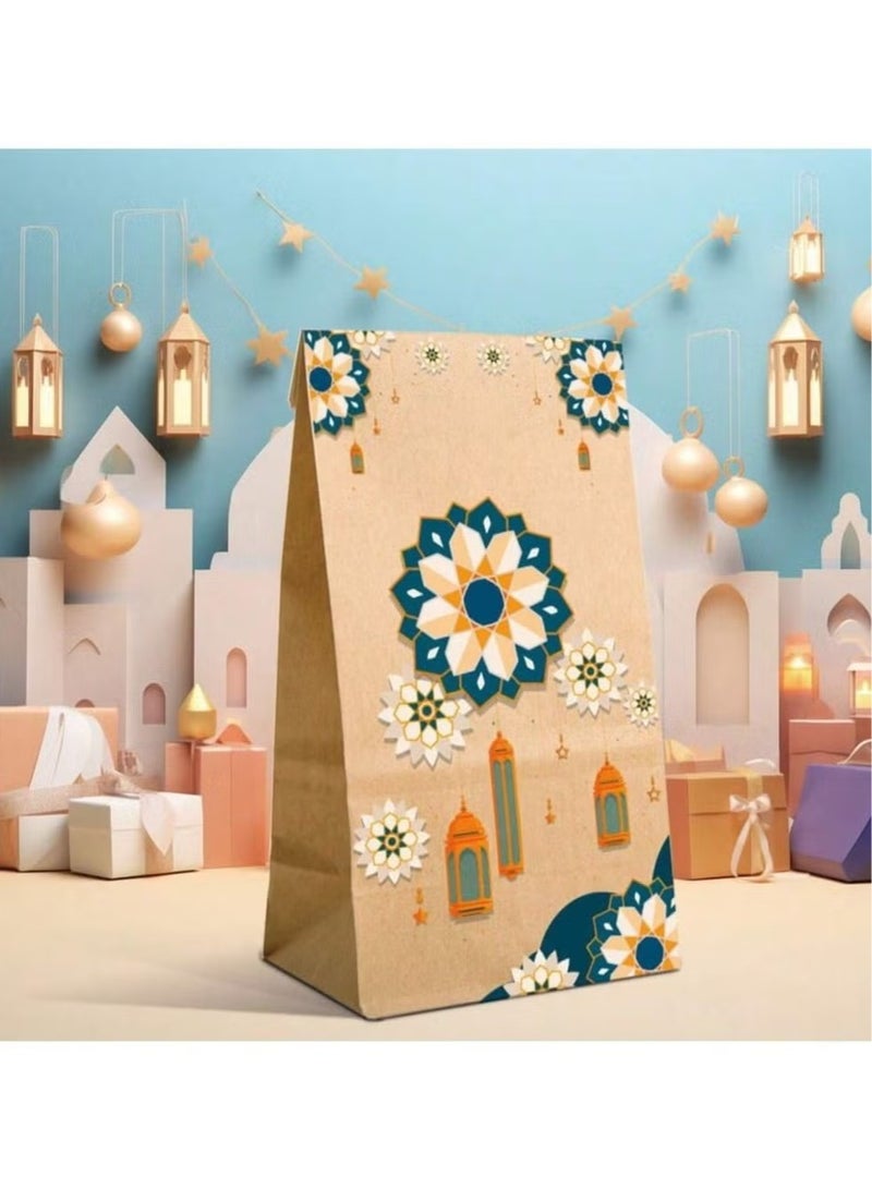 أكياس هدايا رمضانية، 12 كيساً مع 12 شريطاً لاصقاً دائرياً للإغلاق بأشكال متنوعة مستوحاة من نقوش وتصاميم رمضان. - Image 4