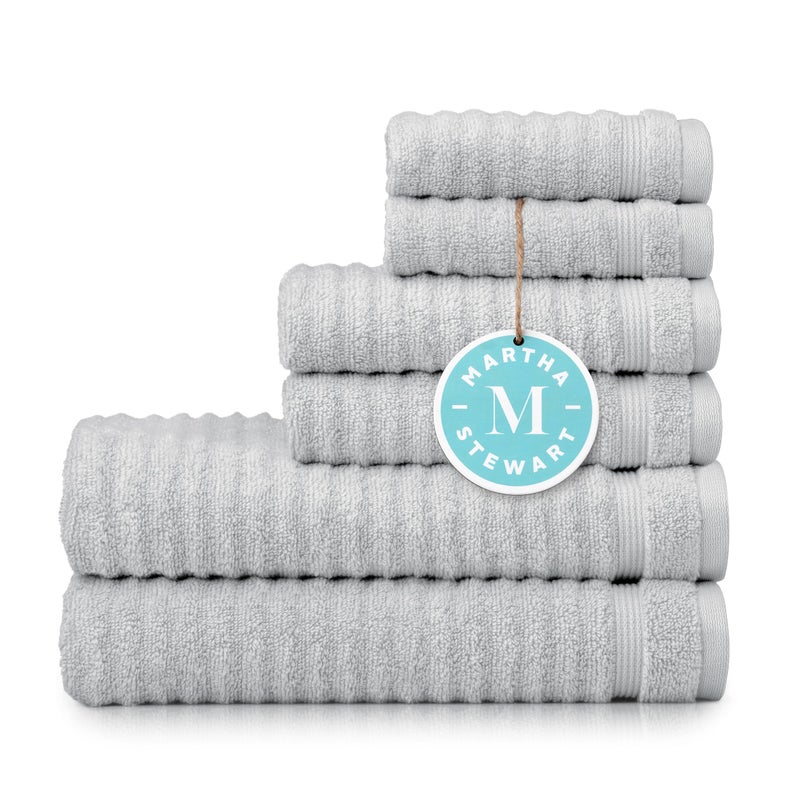 MARTHA STEWART 100 Cotton Bath Towels Set Of 6 Piece 2 Bath Towels 2 Hand Towels 2 Washcloths Quick Dry Towels Soft  Absorbent Bathroom Essentials Textured Gray