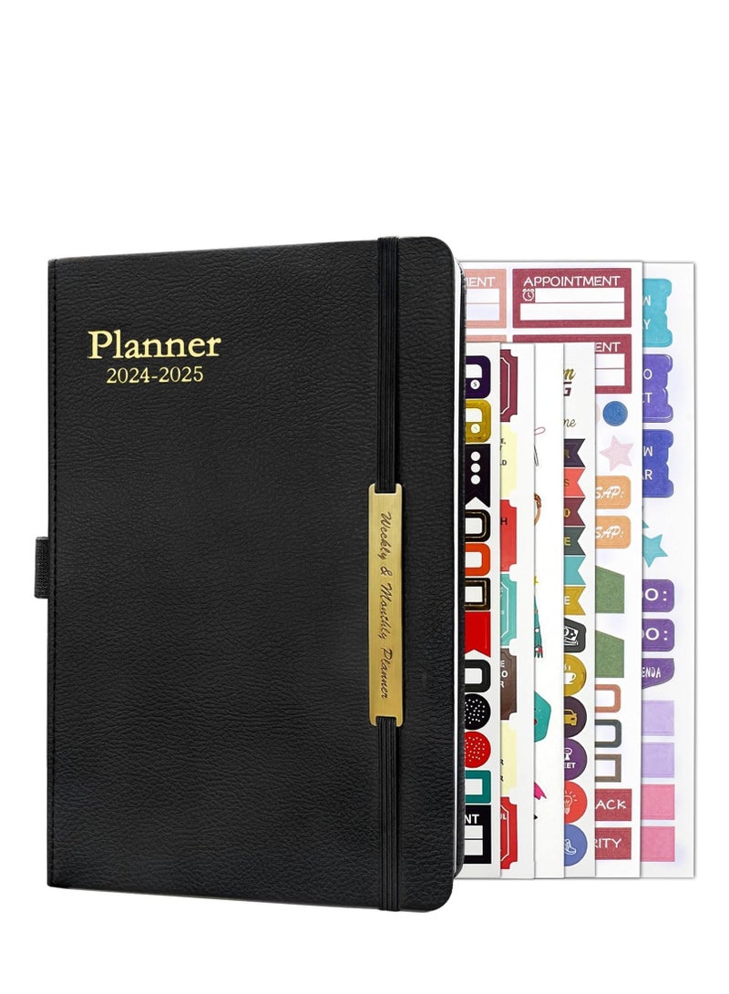 Premify 2023-2024 Weekly and Monthly Planner Dairy, 24 Months Calendar Academic Notebook from July to Dec A5 Appointment Book with Pen Holder & Calendar Stickers (5.8" x 8.3" PU Black) - Image 1