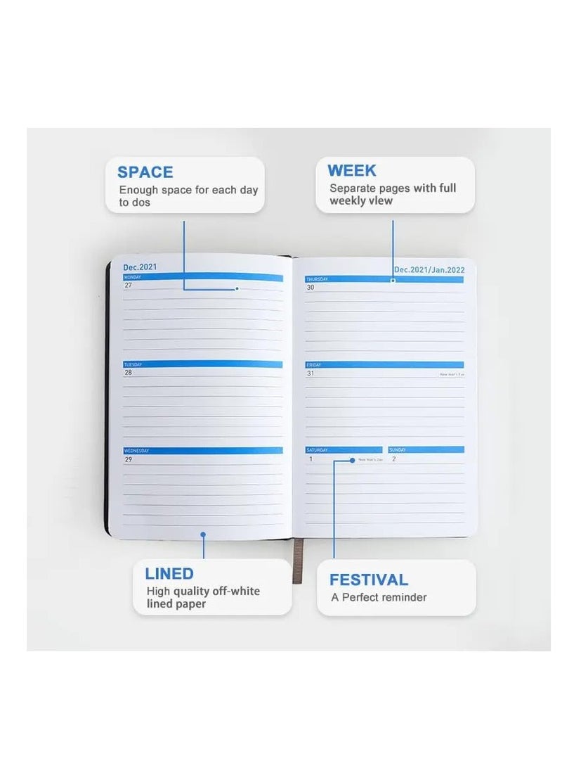 Premify 2023-2024 Weekly and Monthly Planner Dairy, 24 Months Calendar Academic Notebook from July to Dec A5 Appointment Book with Pen Holder & Calendar Stickers (5.8" x 8.3" PU Black) - Image 2