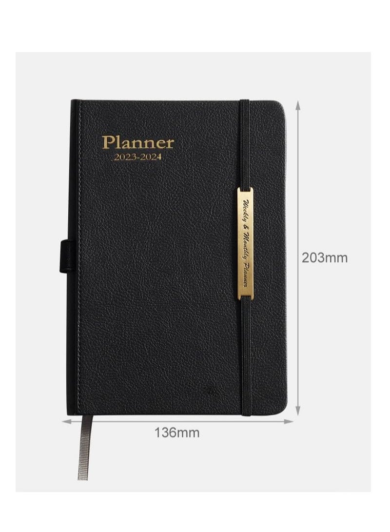 Premify 2023-2024 Weekly and Monthly Planner Dairy, 24 Months Calendar Academic Notebook from July to Dec A5 Appointment Book with Pen Holder & Calendar Stickers (5.8" x 8.3" PU Black) - Image 3
